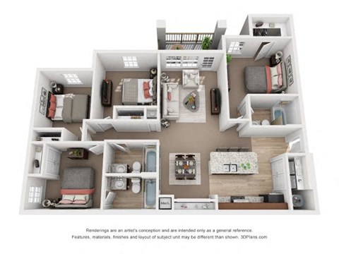 Floor plan for 4 beds, 3 baths, 1665 sqft